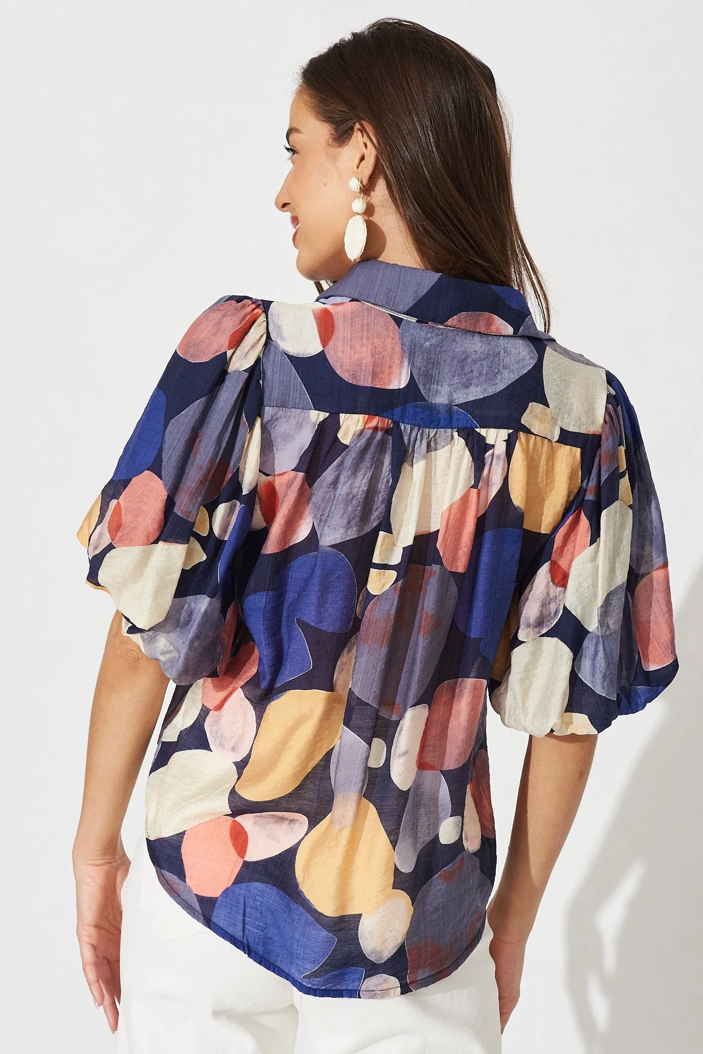 Aeryn Shirt In Navy With Multi Print