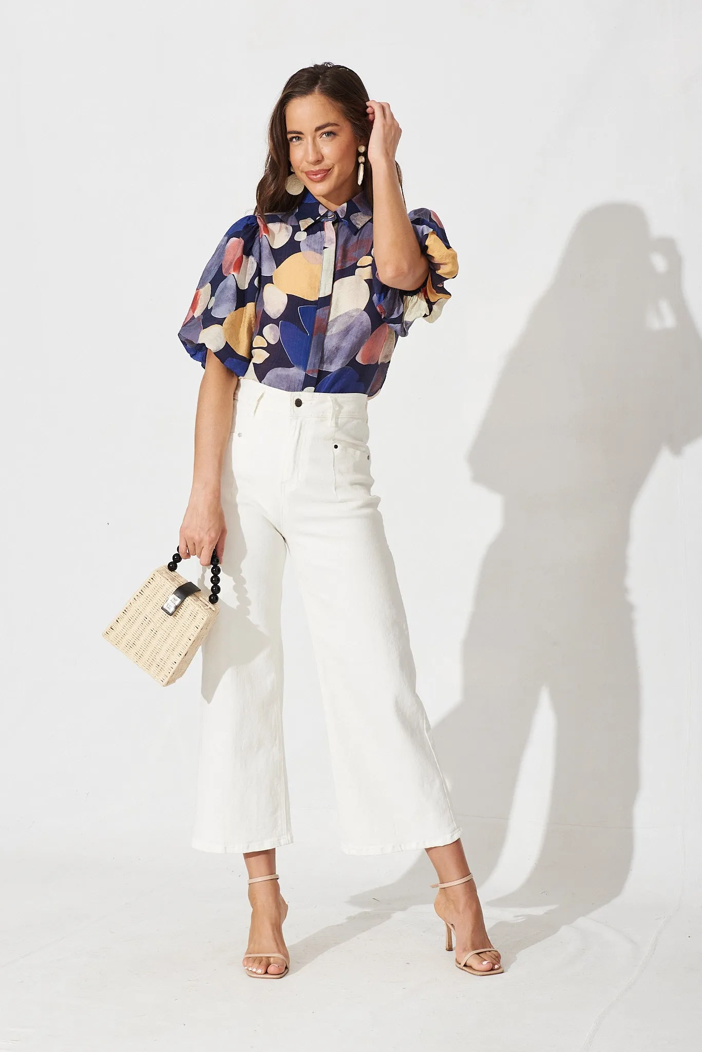 Aeryn Shirt In Navy With Multi Print