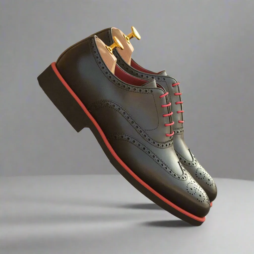 Ambrogio Bespoke Custom Men's Shoes Black Calf-Skin Leather Full Brogue Oxfords (AMB2118)