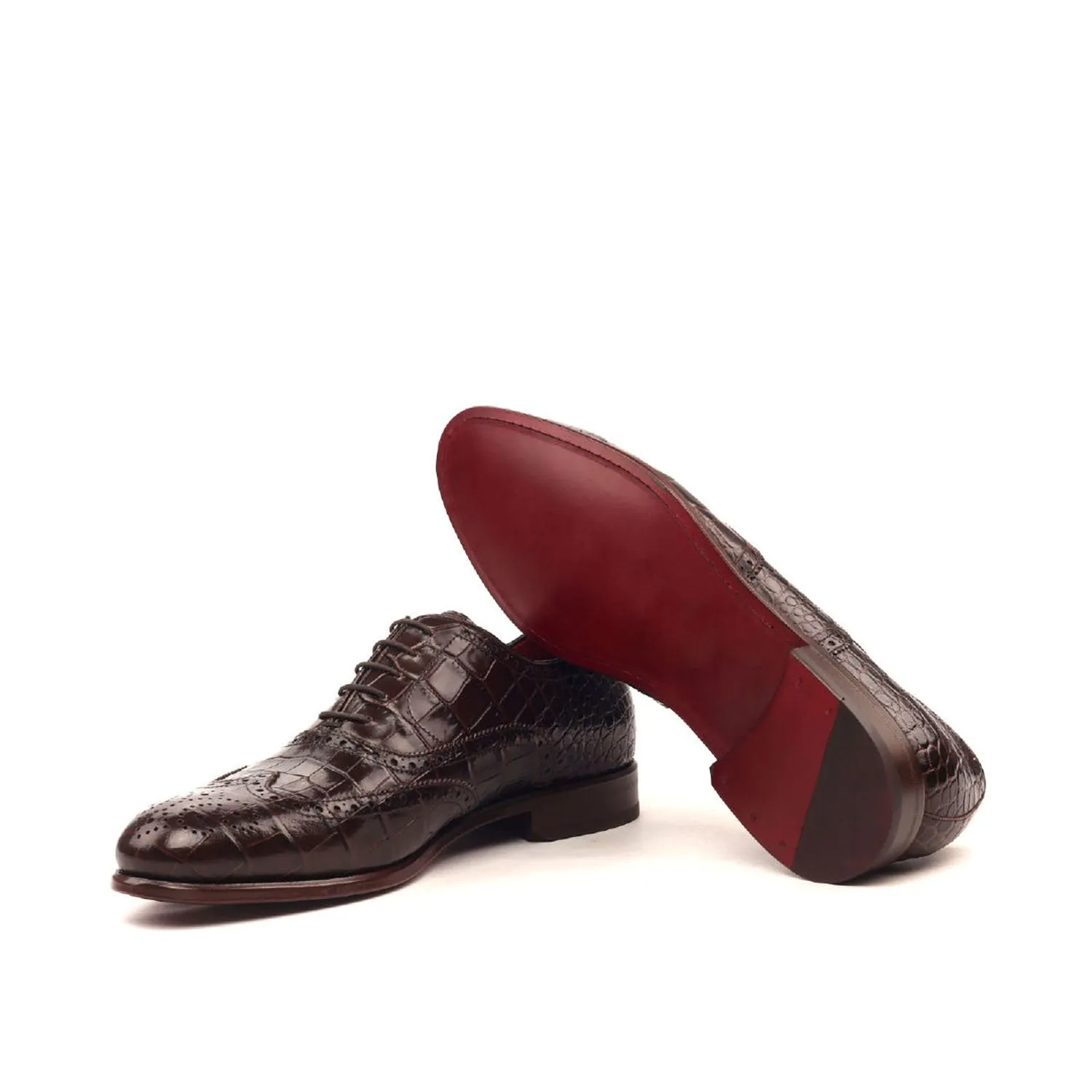Ambrogio Bespoke Men's Handmade Custom Shoes Brown Crocodile Print / Calf-Skin Leather Brogue Oxfords (AMB1474)