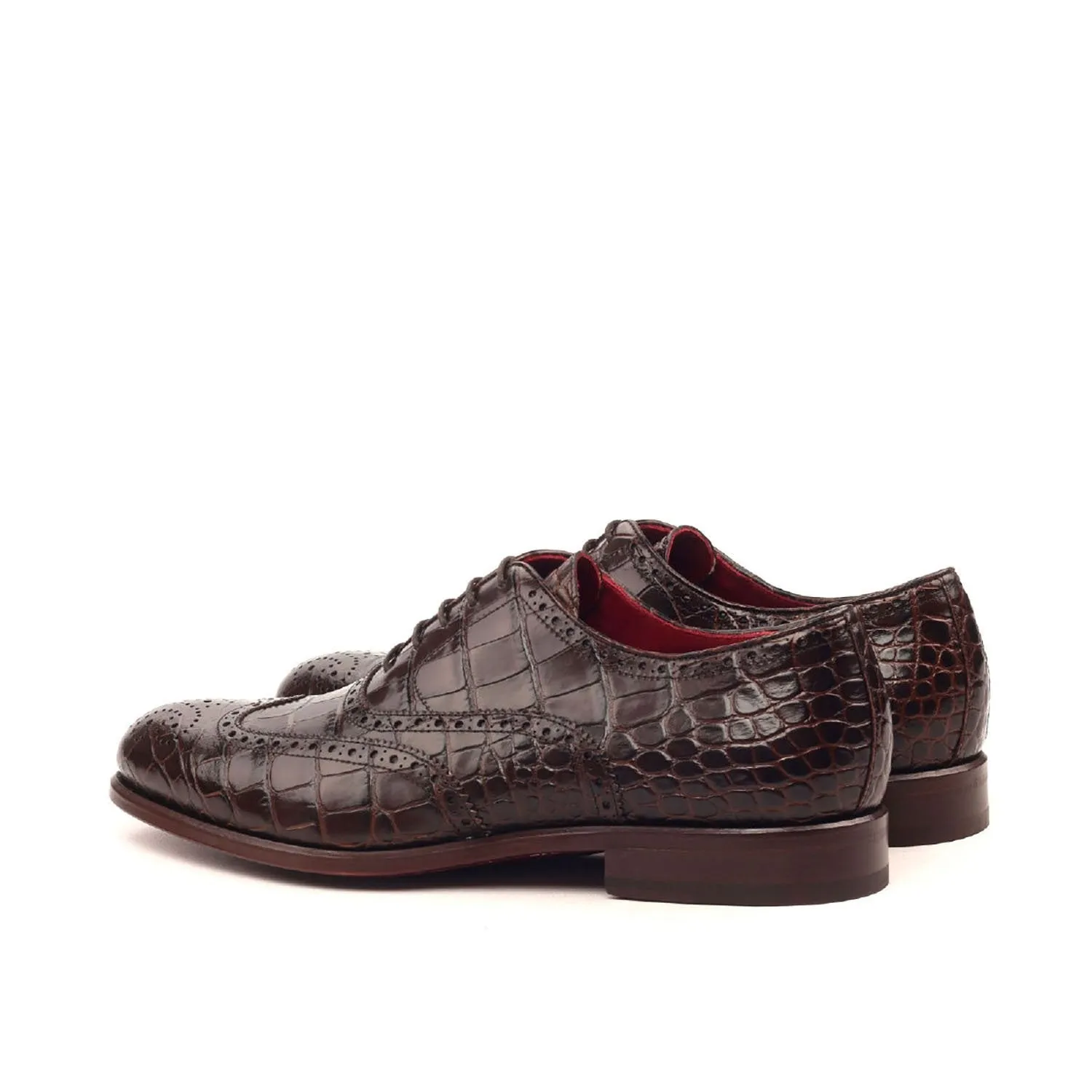 Ambrogio Bespoke Men's Handmade Custom Shoes Brown Crocodile Print / Calf-Skin Leather Brogue Oxfords (AMB1474)