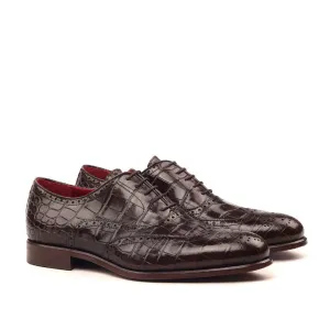 Ambrogio Bespoke Men's Handmade Custom Shoes Brown Crocodile Print / Calf-Skin Leather Brogue Oxfords (AMB1474)