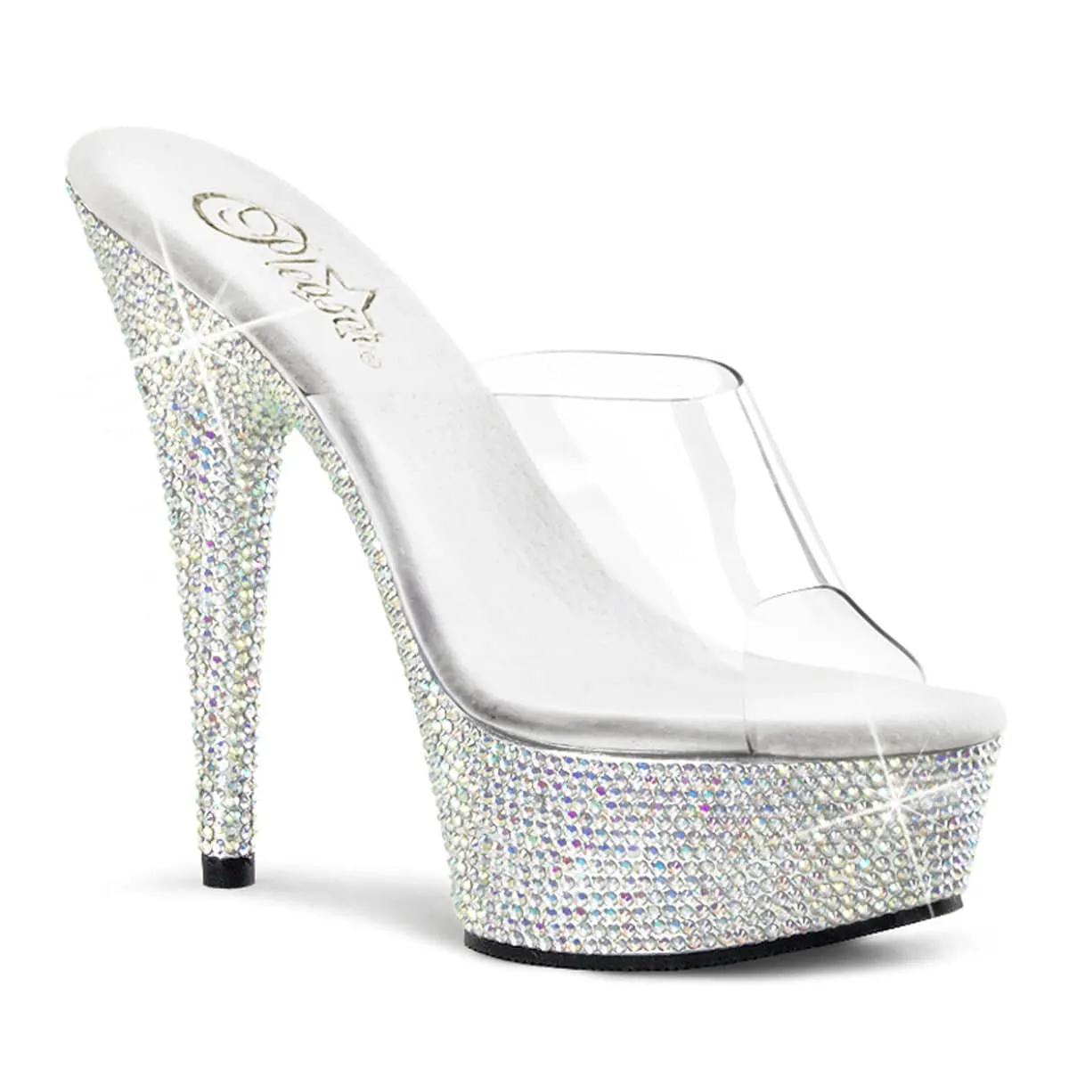 BEJEWELED-601DM Clear & Silver Peep Toe High Heel
