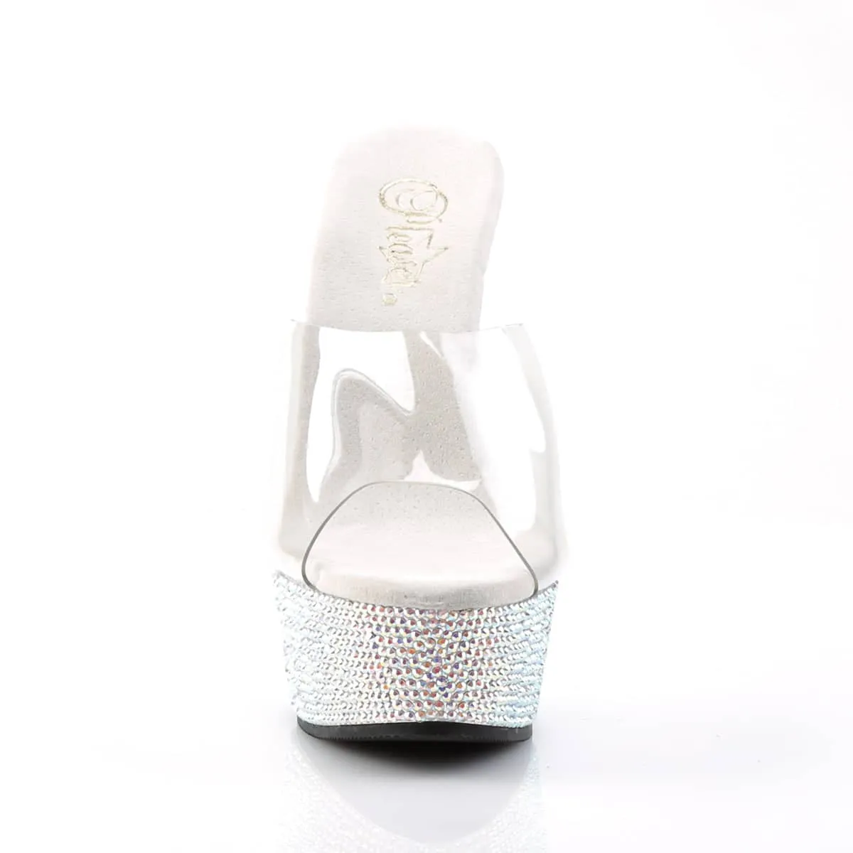 BEJEWELED-601DM Clear & Silver Peep Toe High Heel