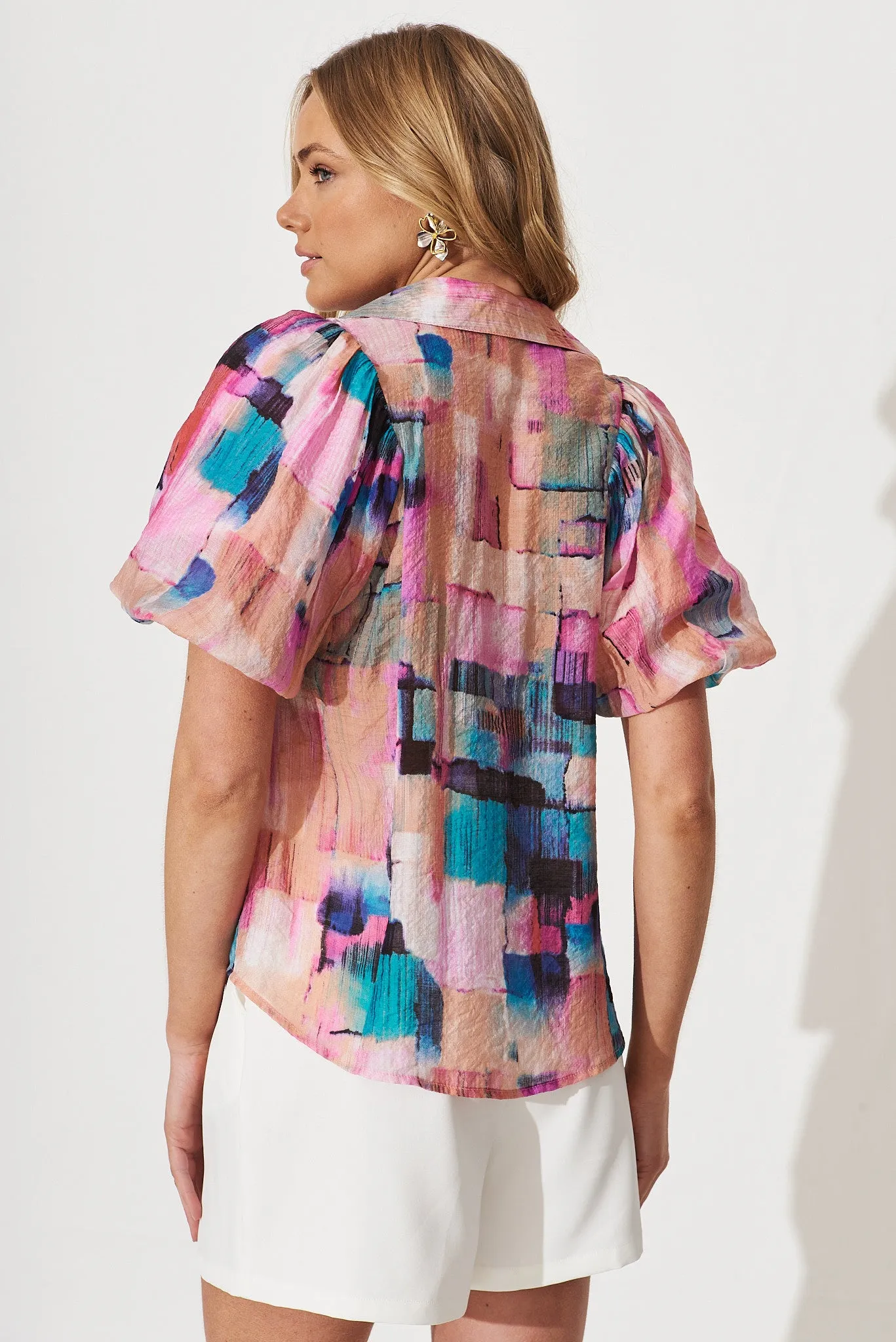 Bluebell Shirt In Pink With Multi Print