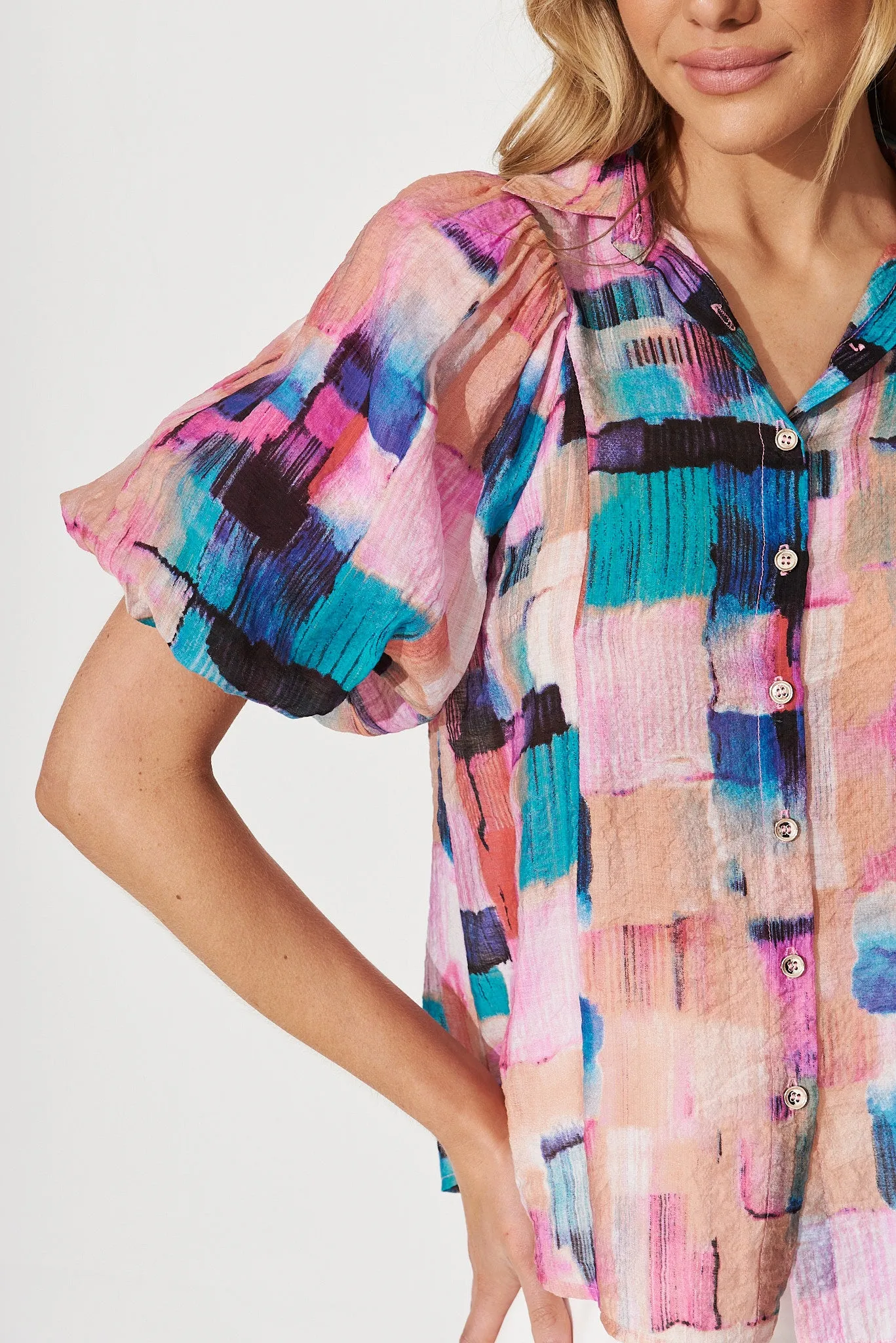 Bluebell Shirt In Pink With Multi Print