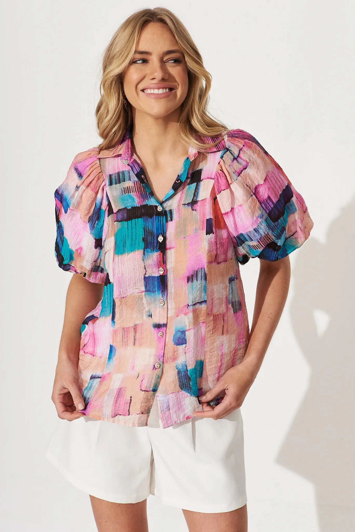 Bluebell Shirt In Pink With Multi Print