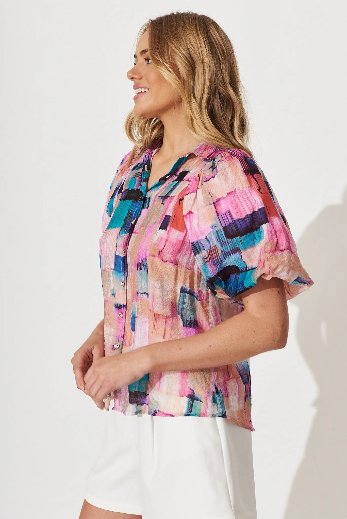 Bluebell Shirt In Pink With Multi Print
