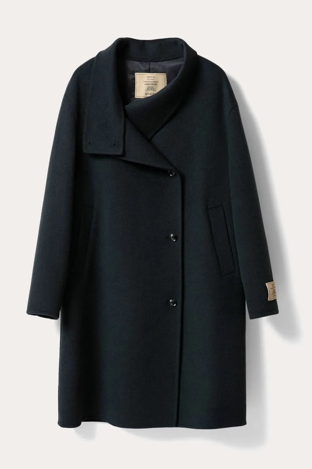 Brown Asymmetrical Neck Long Oversized Wool Coat