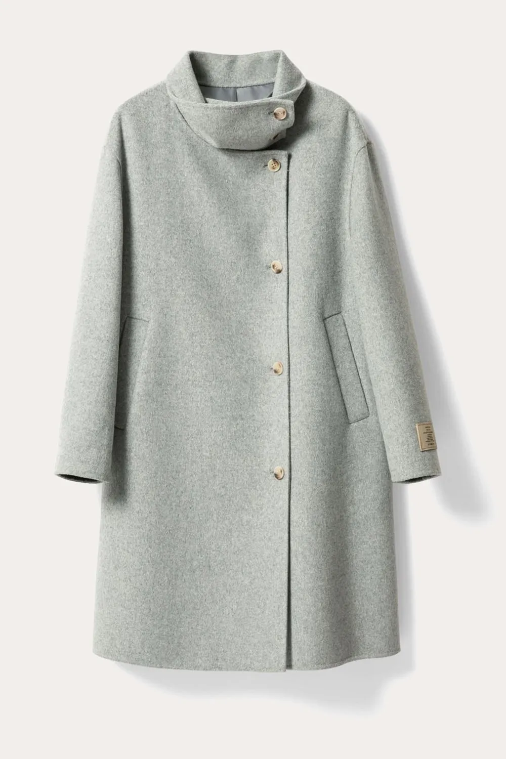 Brown Asymmetrical Neck Long Oversized Wool Coat