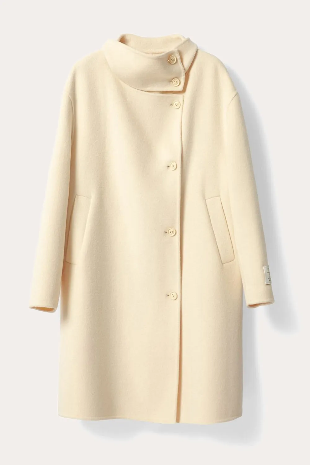 Brown Asymmetrical Neck Long Oversized Wool Coat