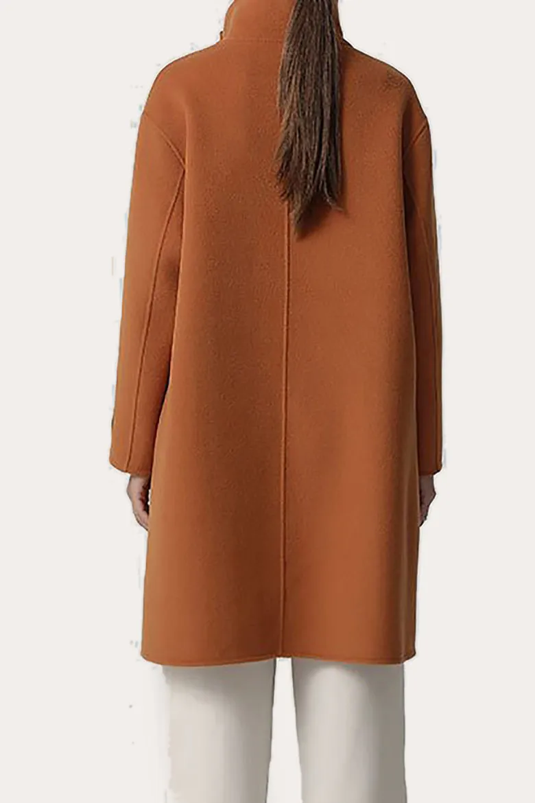 Brown Asymmetrical Neck Long Oversized Wool Coat