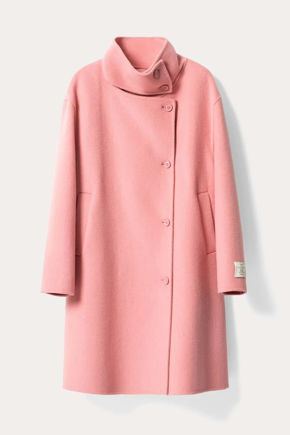 Brown Asymmetrical Neck Long Oversized Wool Coat