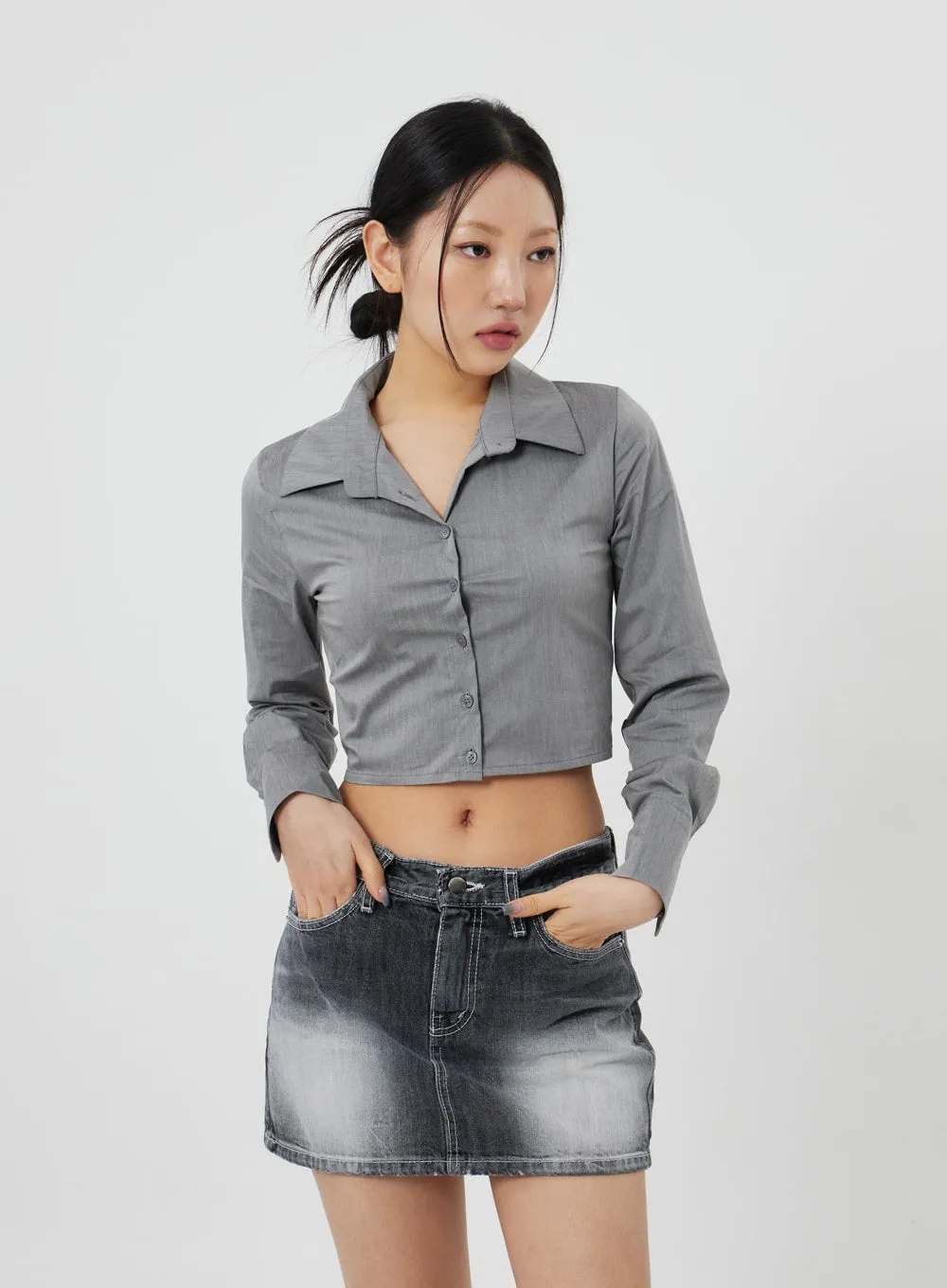 Button Cropped Shirt CF324