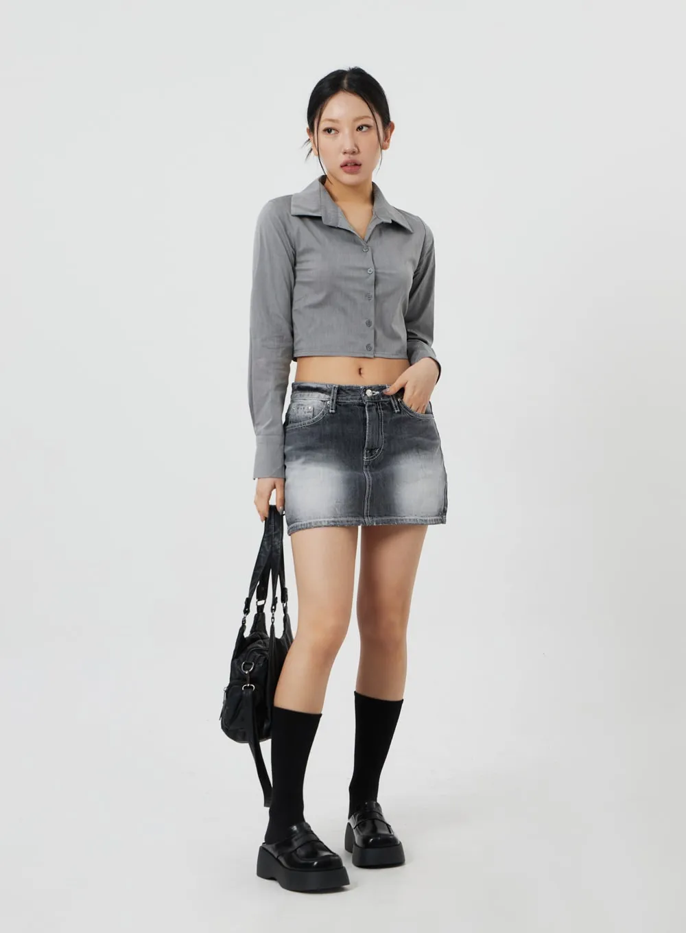 Button Cropped Shirt CF324