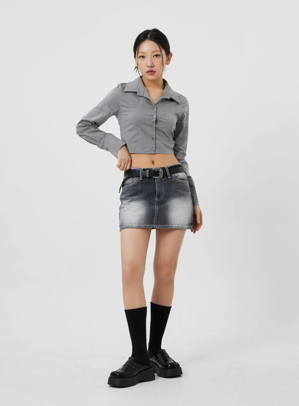 Button Cropped Shirt CF324