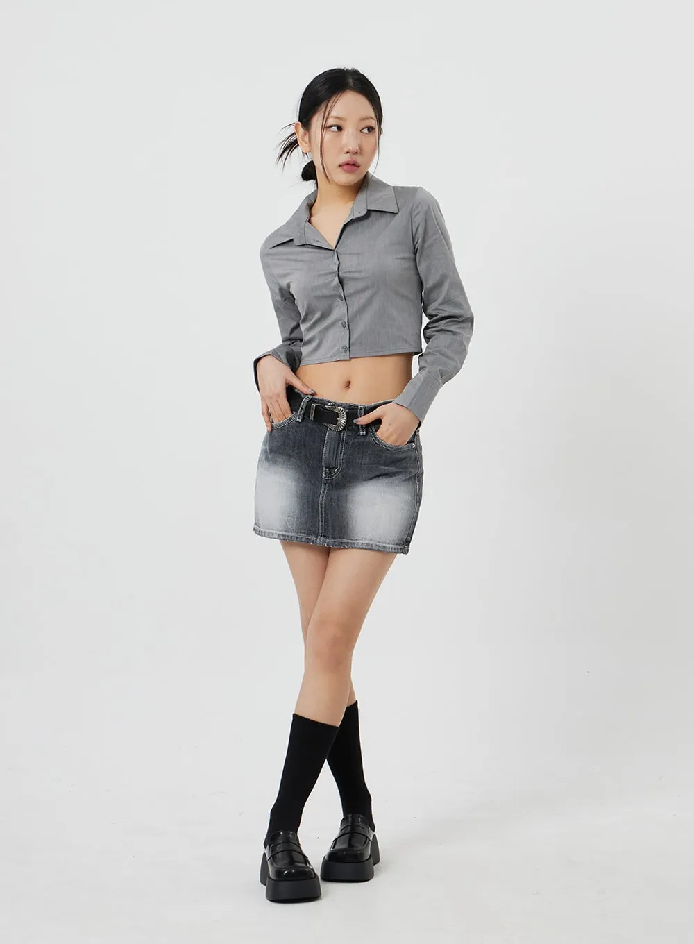 Button Cropped Shirt CF324