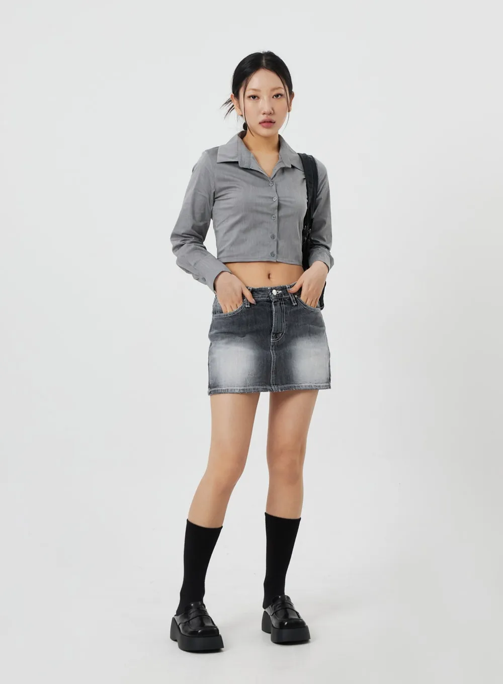 Button Cropped Shirt CF324