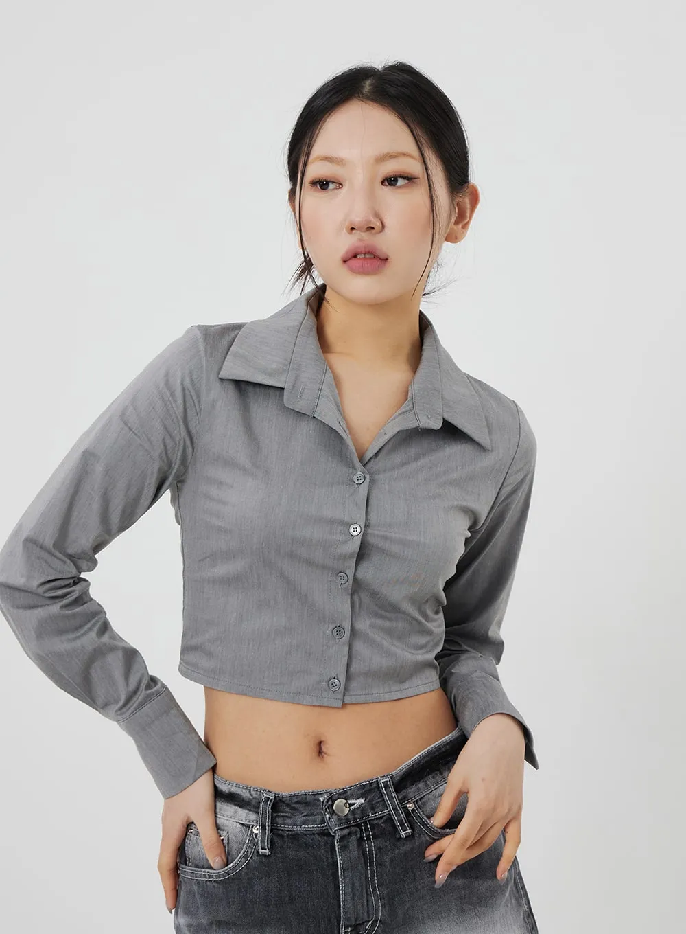 Button Cropped Shirt CF324