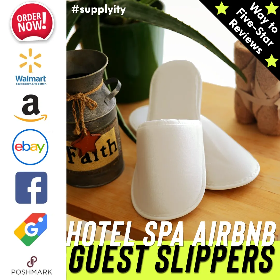 Chochili 50 Pairs Fabric Packed Non-Woven Disposable Hotel Slippers for Airbnb Spa Wedding Guests Adult Men Women Size 10-11, White