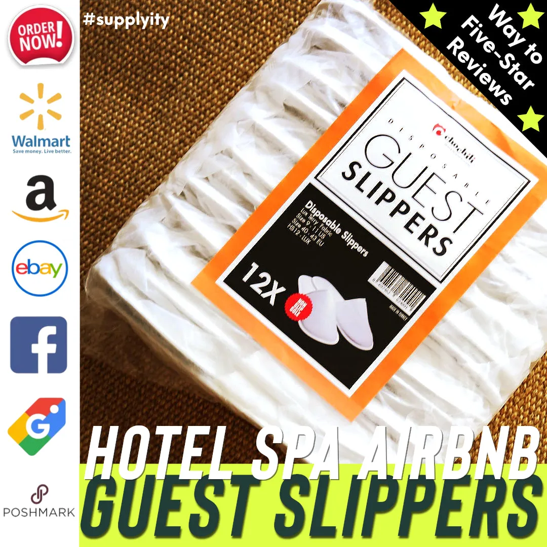 Chochili 50 Pairs Fabric Packed Non-Woven Disposable Hotel Slippers for Airbnb Spa Wedding Guests Adult Men Women Size 10-11, White
