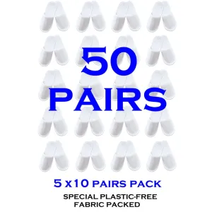 Chochili 50 Pairs Fabric Packed Non-Woven Disposable Hotel Slippers for Airbnb Spa Wedding Guests Adult Men Women Size 10-11, White