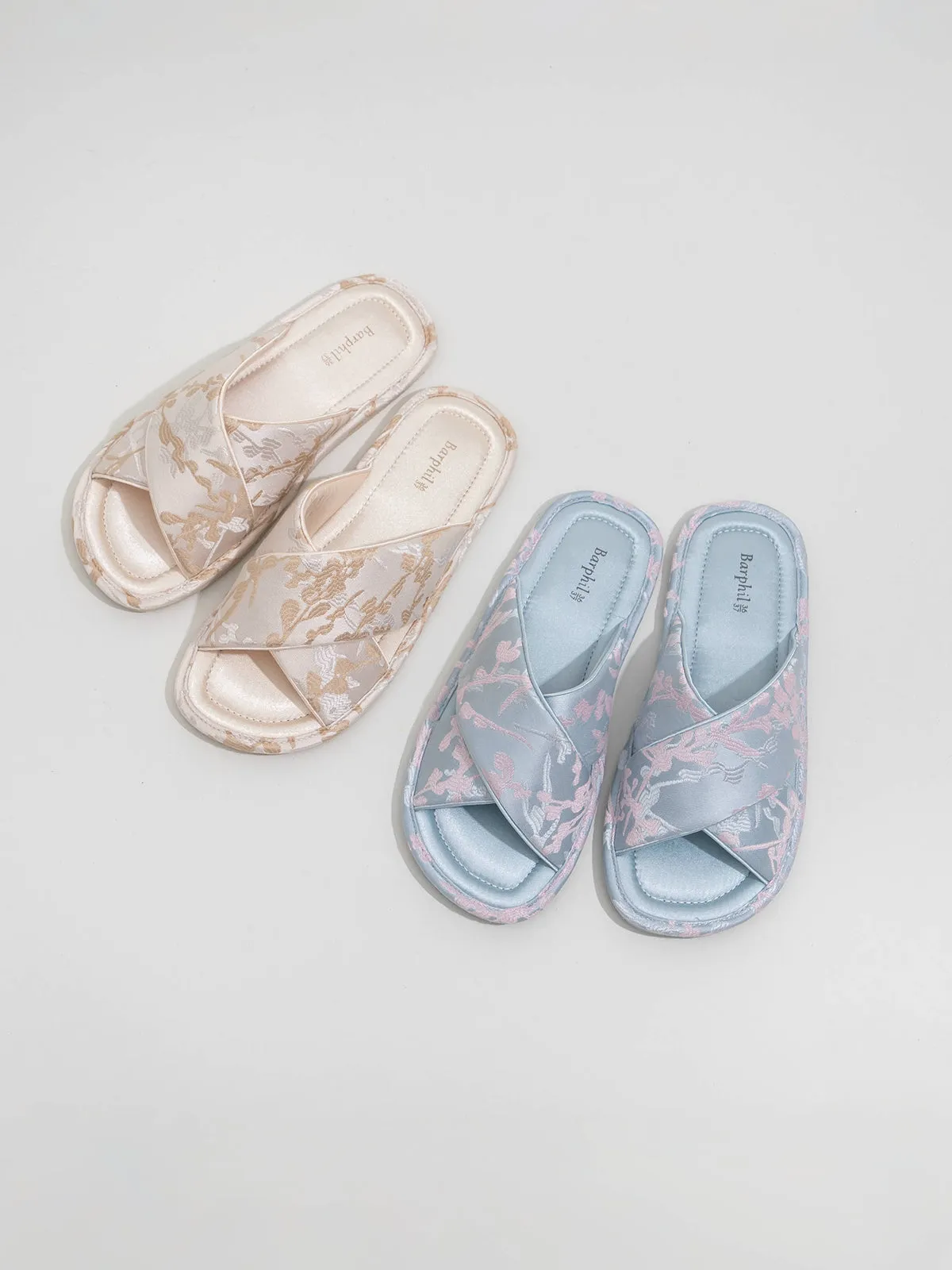 Classic Cross-Strap Embroidered Slippers