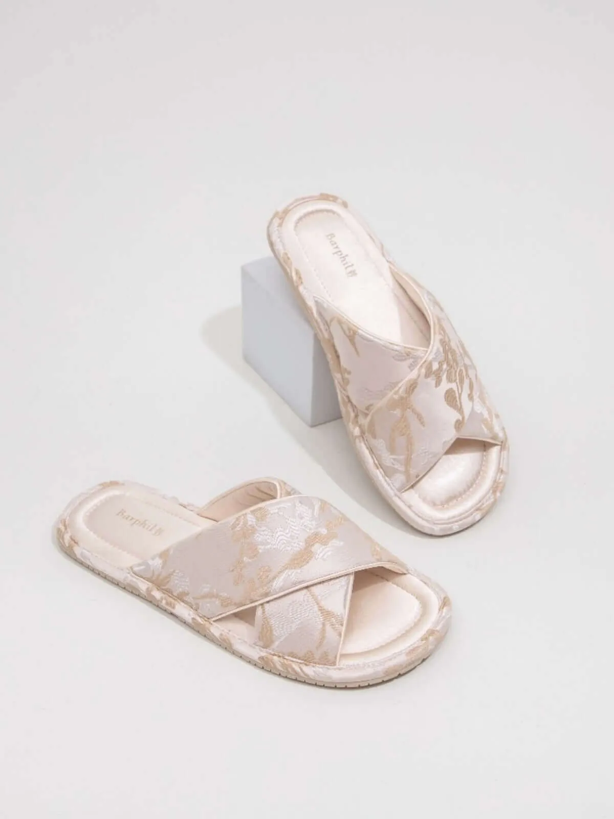 Classic Cross-Strap Embroidered Slippers