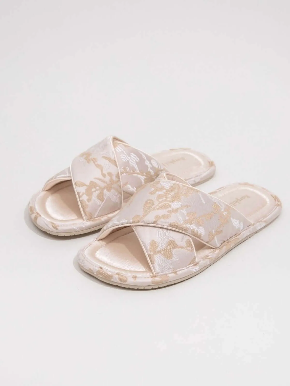 Classic Cross-Strap Embroidered Slippers