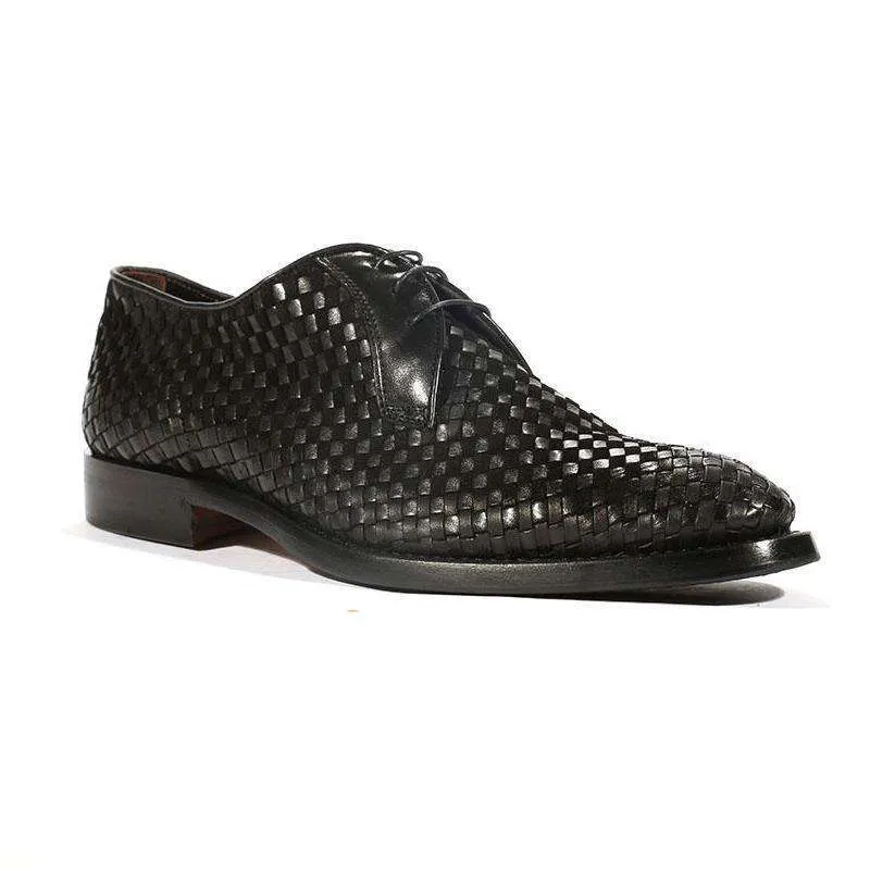 Corvari Designer Men's Designer Shoes Skipper Camoscio Black Woven Leather and Suede Oxfords (COR1006)