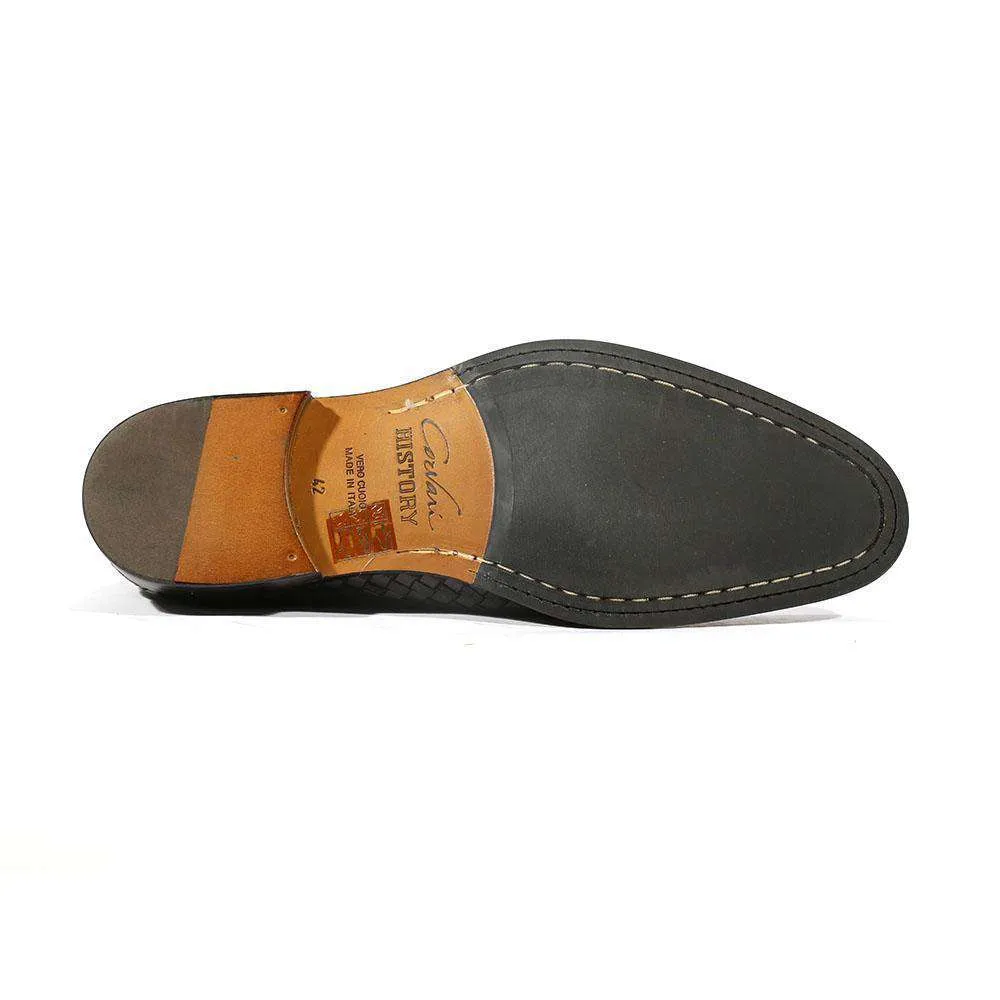 Corvari Designer Men's Designer Shoes Skipper Camoscio Black Woven Leather and Suede Oxfords (COR1006)
