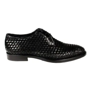 Corvari Designer Men's Designer Shoes Skipper Camoscio Black Woven Leather and Suede Oxfords (COR1006)