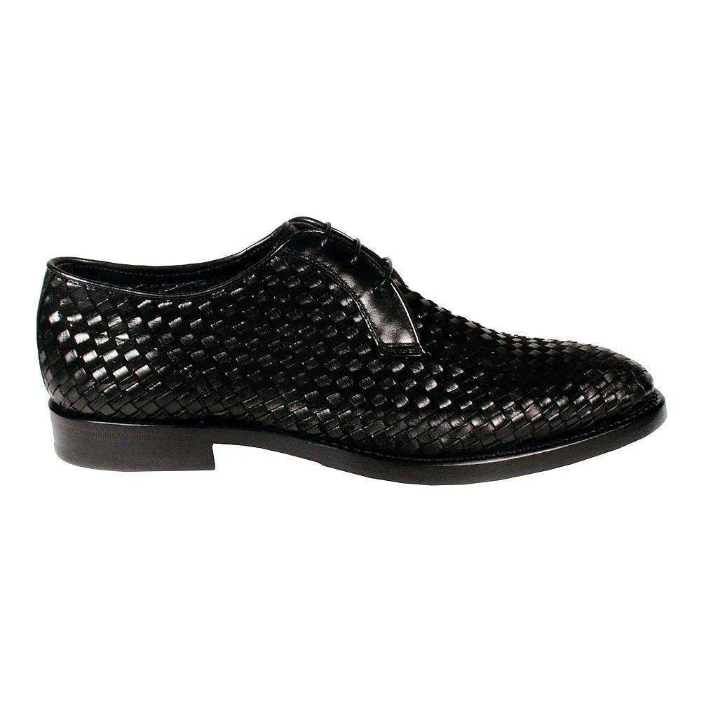 Corvari Designer Men's Designer Shoes Skipper Camoscio Black Woven Leather and Suede Oxfords (COR1006)