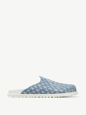 Denim monogram mules