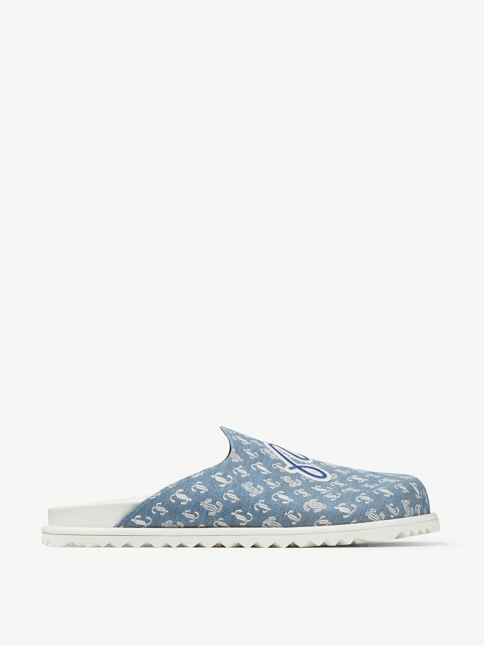 Denim monogram mules