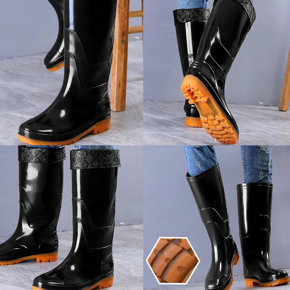 Detachable Fur Lined Rain Boots for Men, Waterproof PVC Mens Rain Boots for Garden Fishing Outdoor Work Mud Boots
