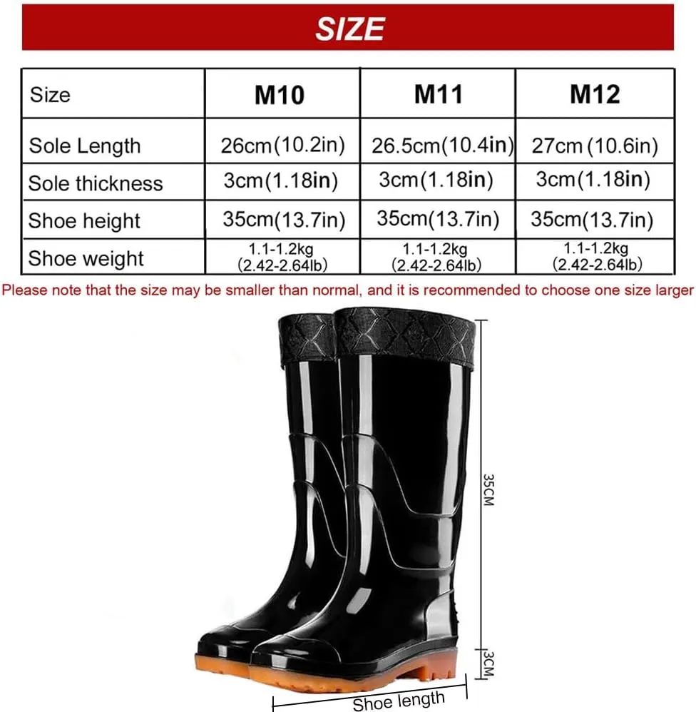 Detachable Fur Lined Rain Boots for Men, Waterproof PVC Mens Rain Boots for Garden Fishing Outdoor Work Mud Boots