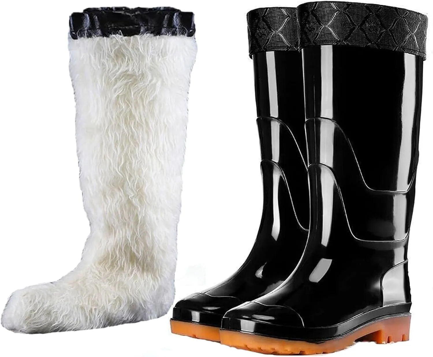 Detachable Fur Lined Rain Boots for Men, Waterproof PVC Mens Rain Boots for Garden Fishing Outdoor Work Mud Boots