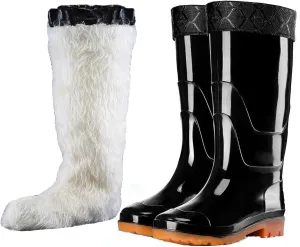Detachable Fur Lined Rain Boots for Men, Waterproof PVC Mens Rain Boots for Garden Fishing Outdoor Work Mud Boots