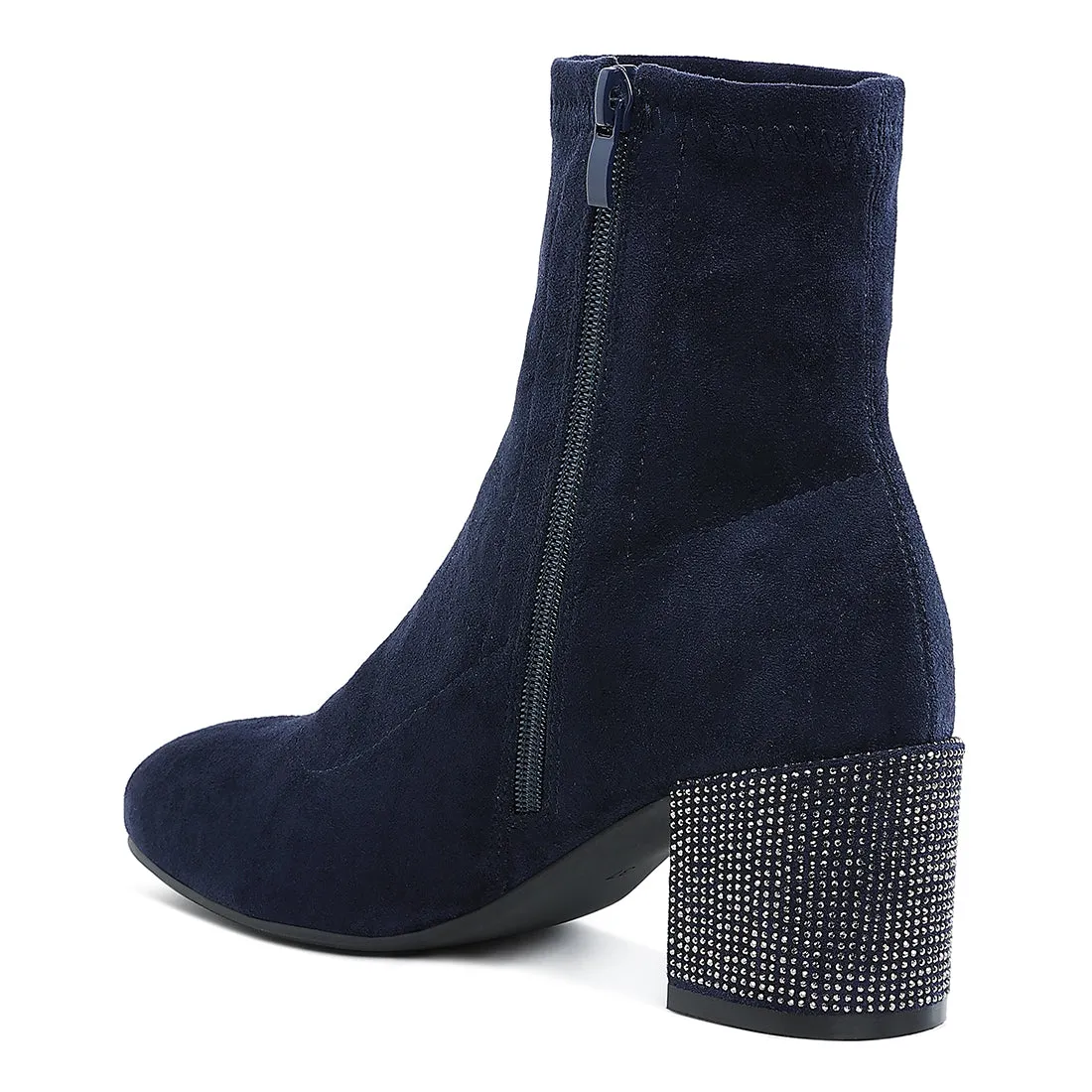 Embellished Rhinestones Block Heel Boots