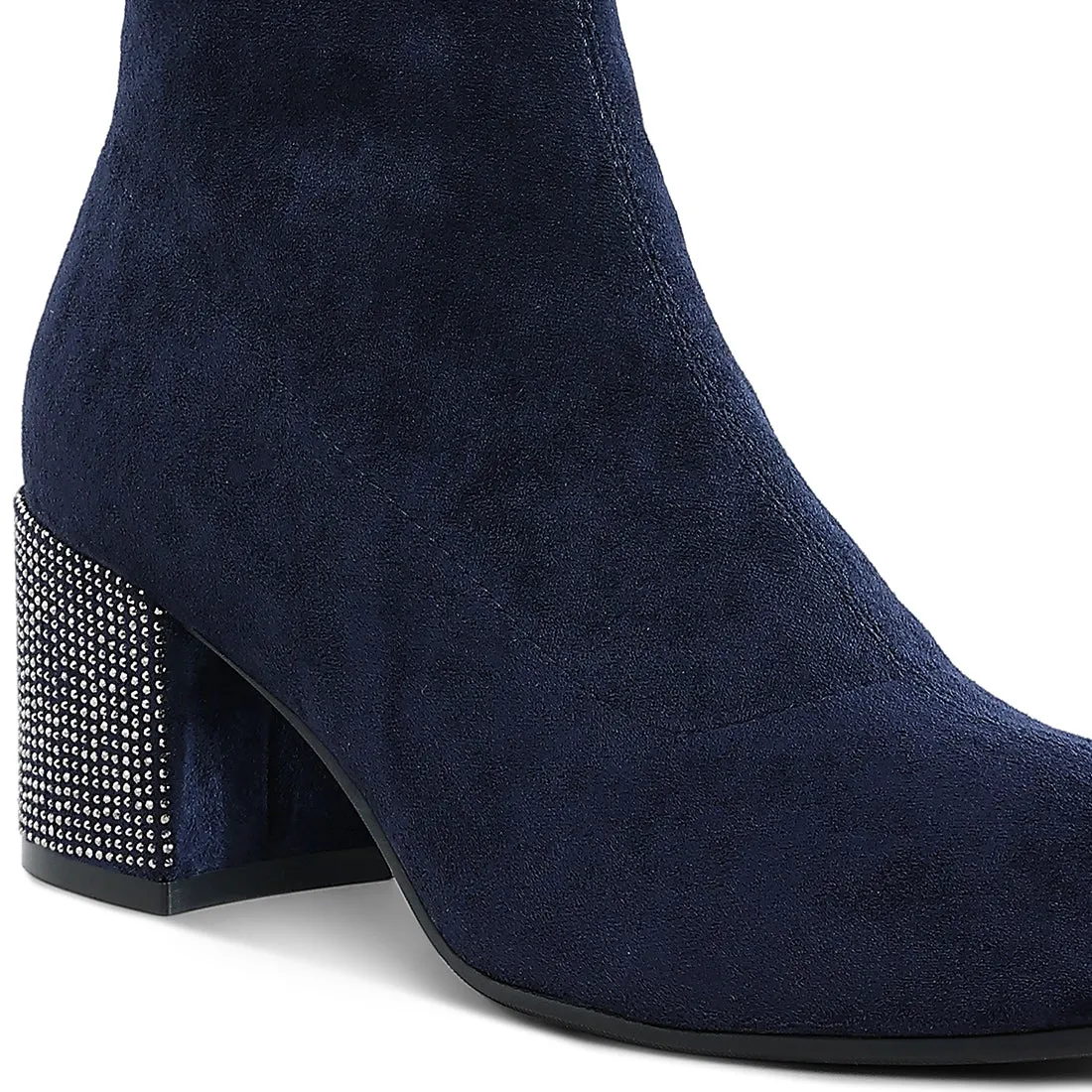 Embellished Rhinestones Block Heel Boots