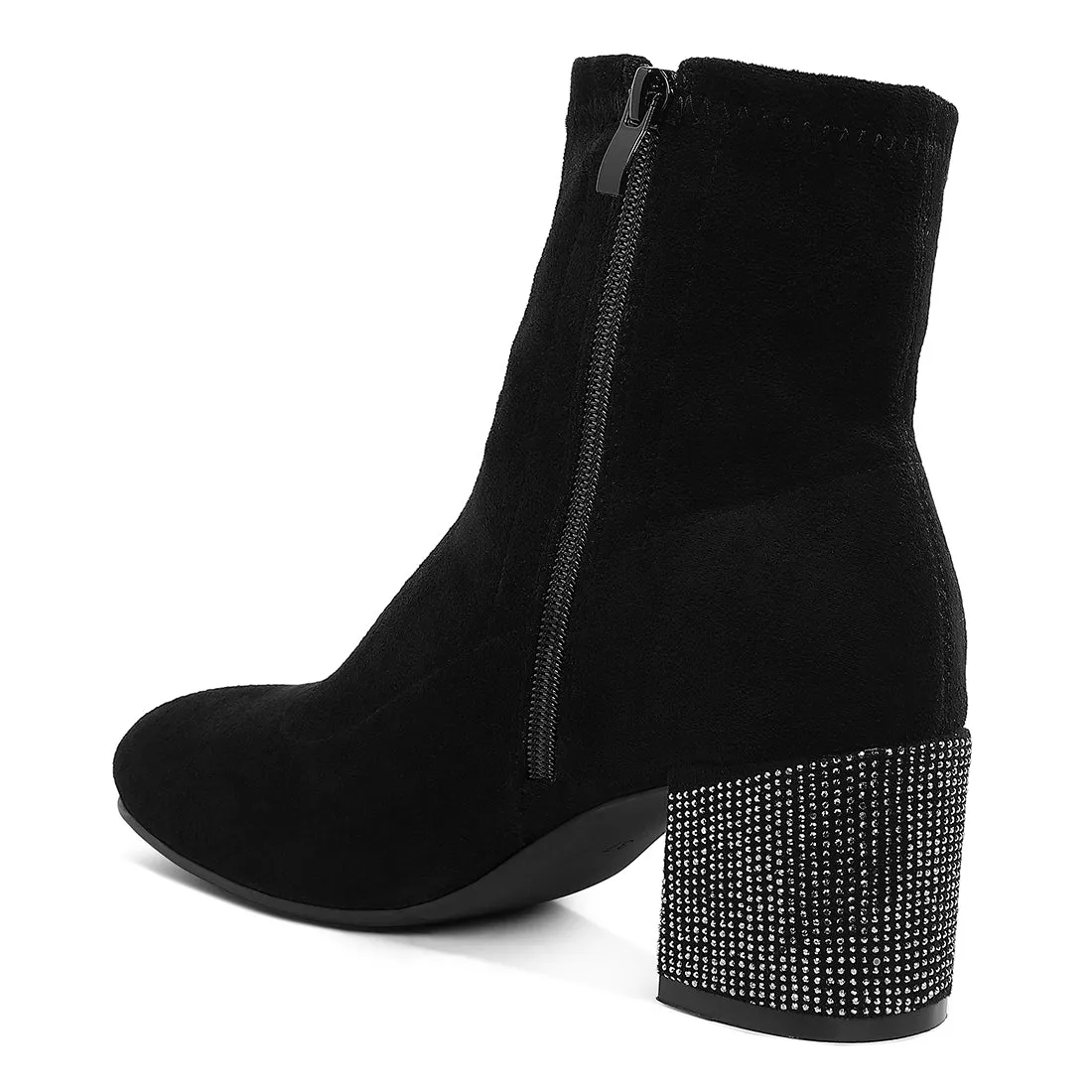Embellished Rhinestones Block Heel Boots