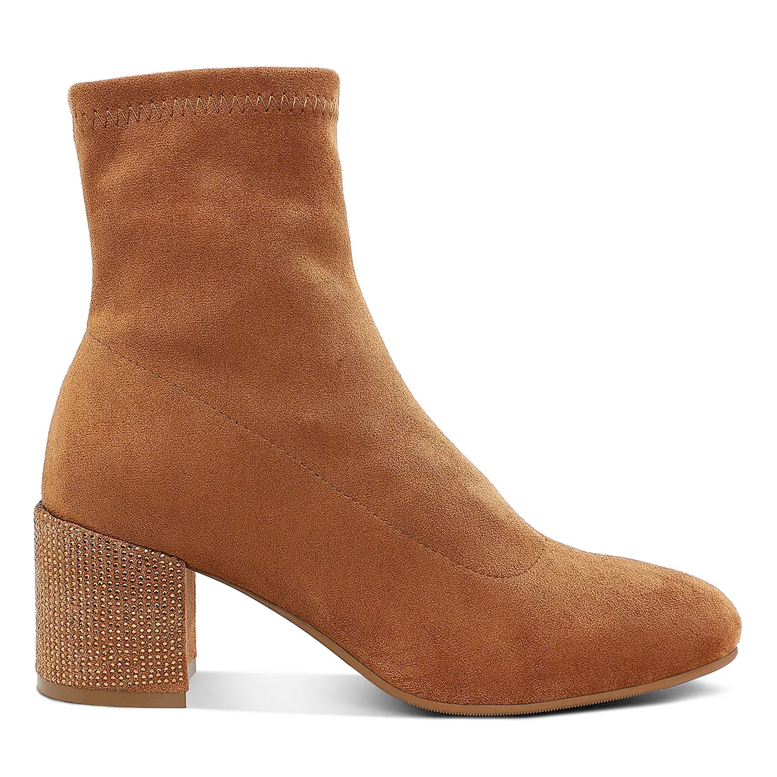 Embellished Rhinestones Block Heel Boots