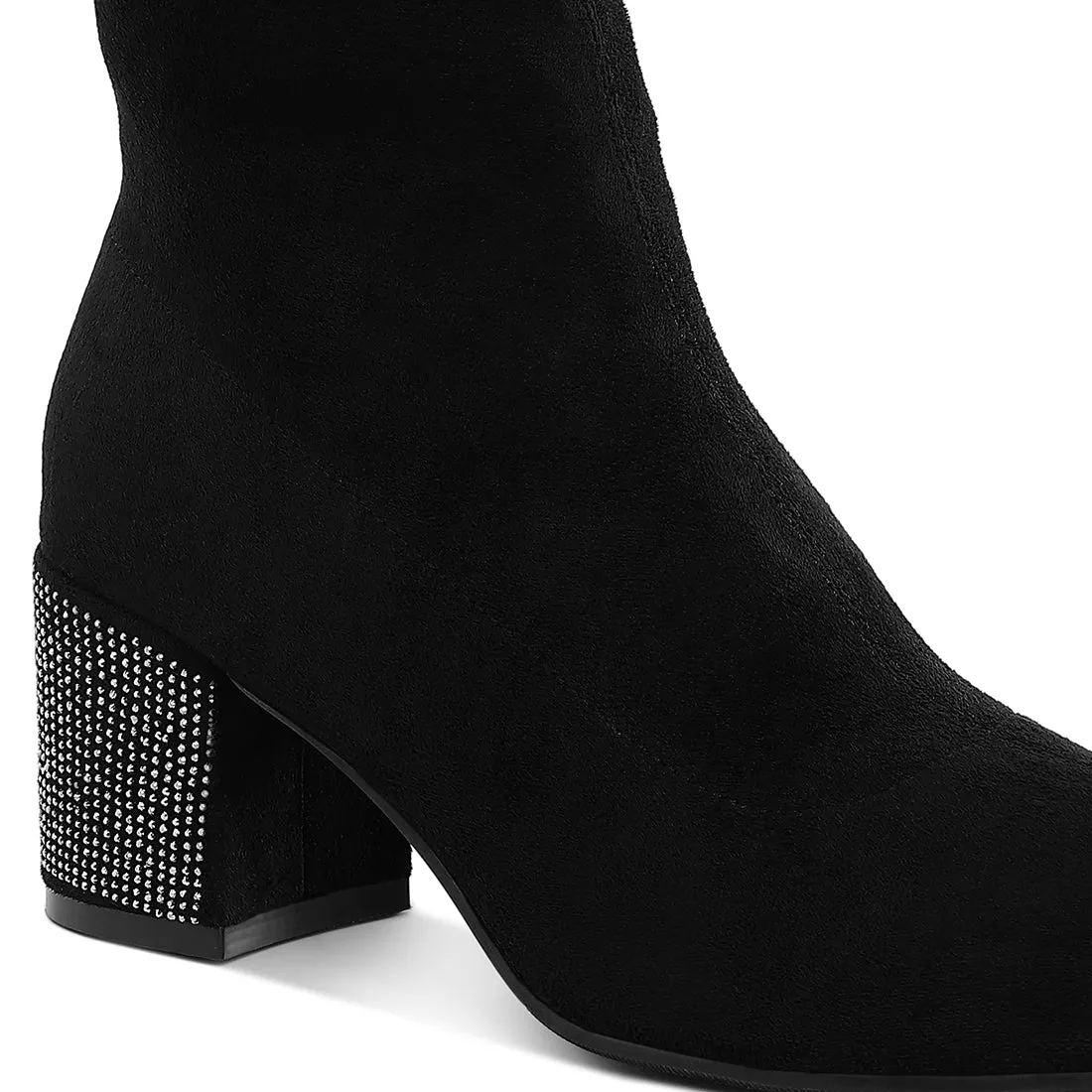 Embellished Rhinestones Block Heel Boots