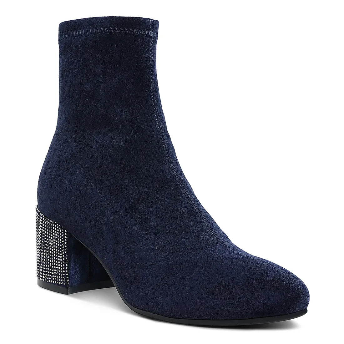 Embellished Rhinestones Block Heel Boots