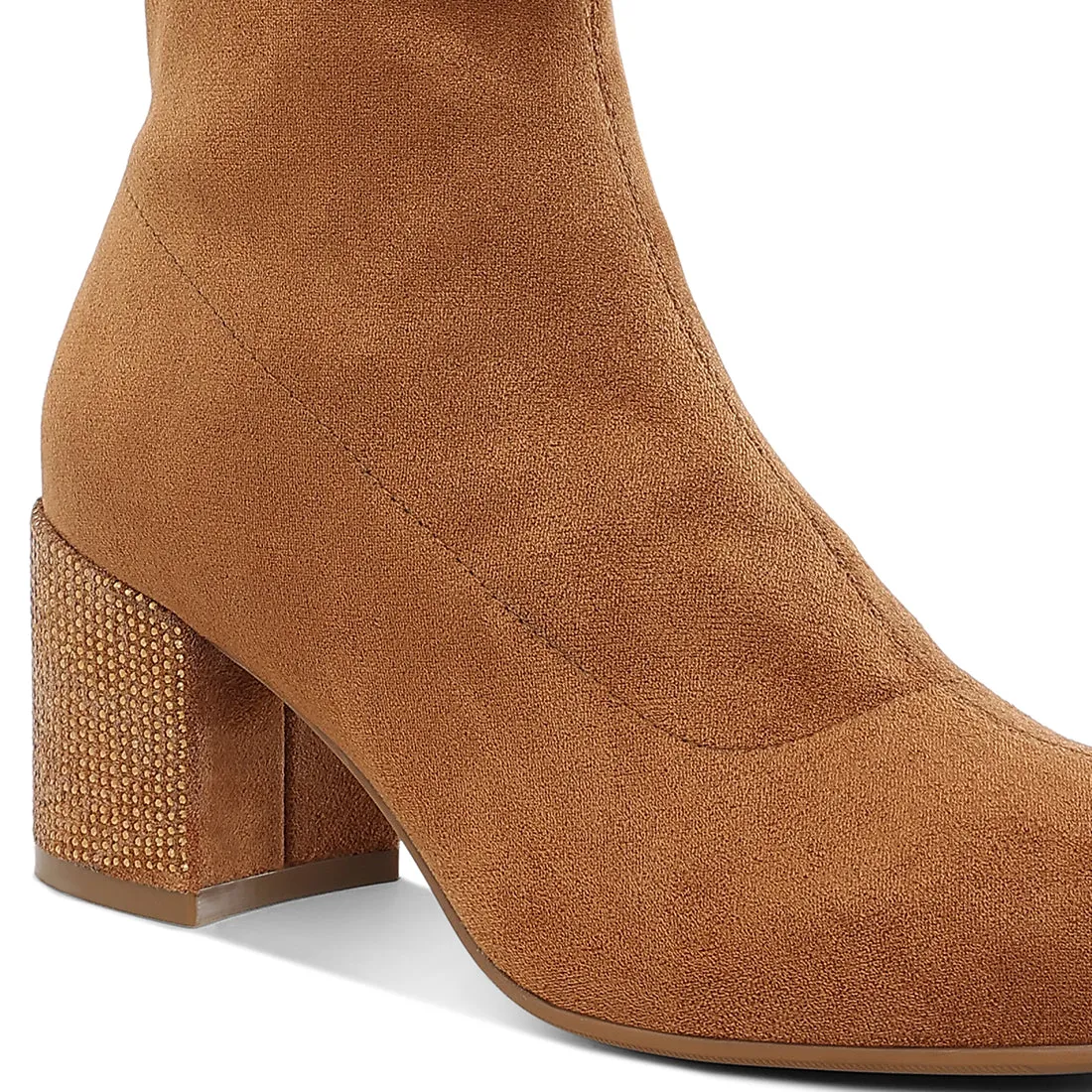 Embellished Rhinestones Block Heel Boots