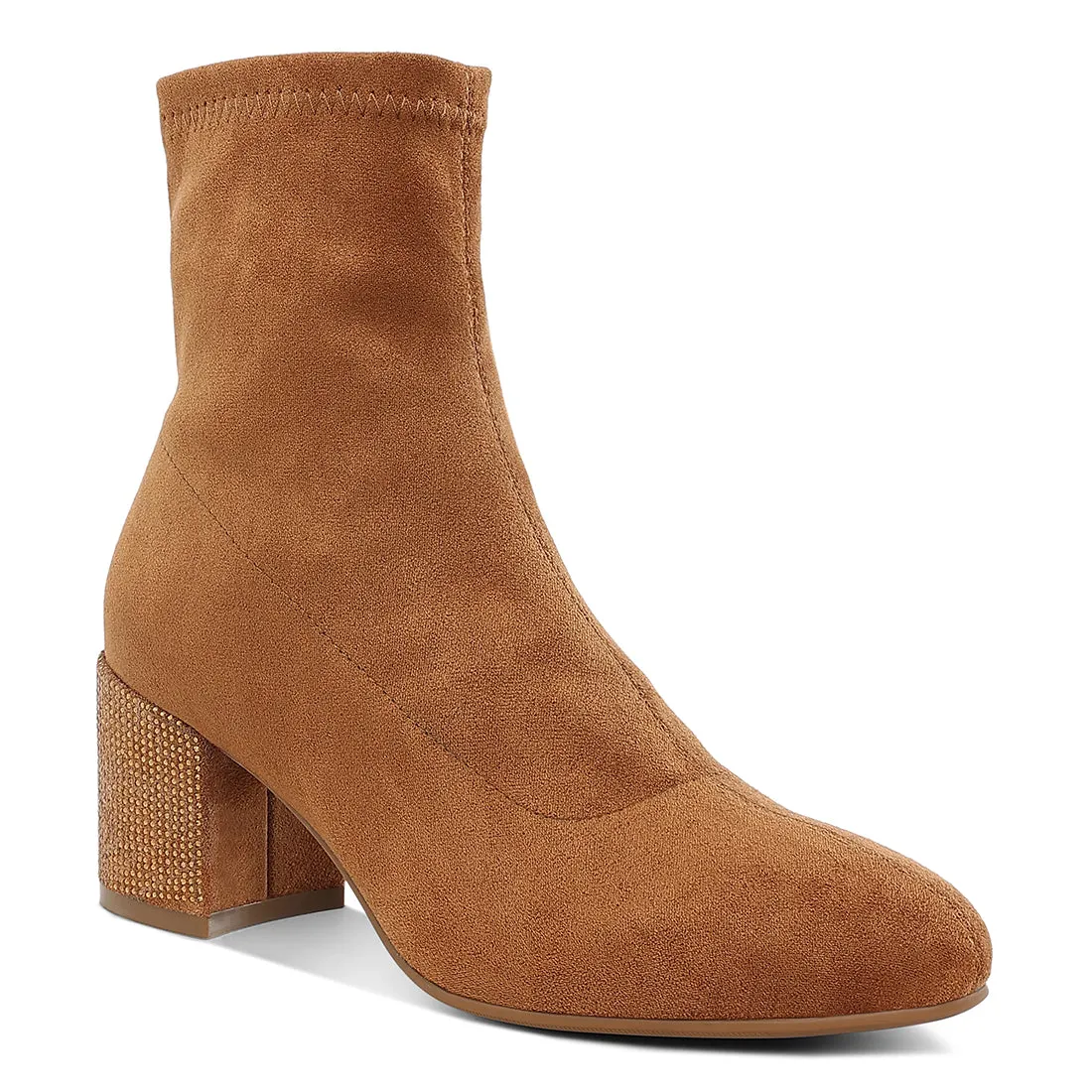 Embellished Rhinestones Block Heel Boots
