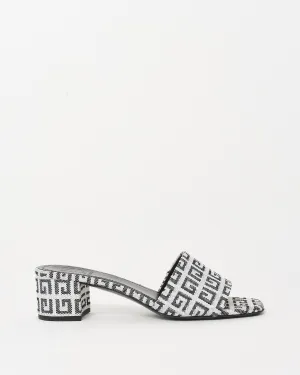 Givenchy White & Black 4G Jacquard Monogram Fabric Block Heel Mule Sandals - 38