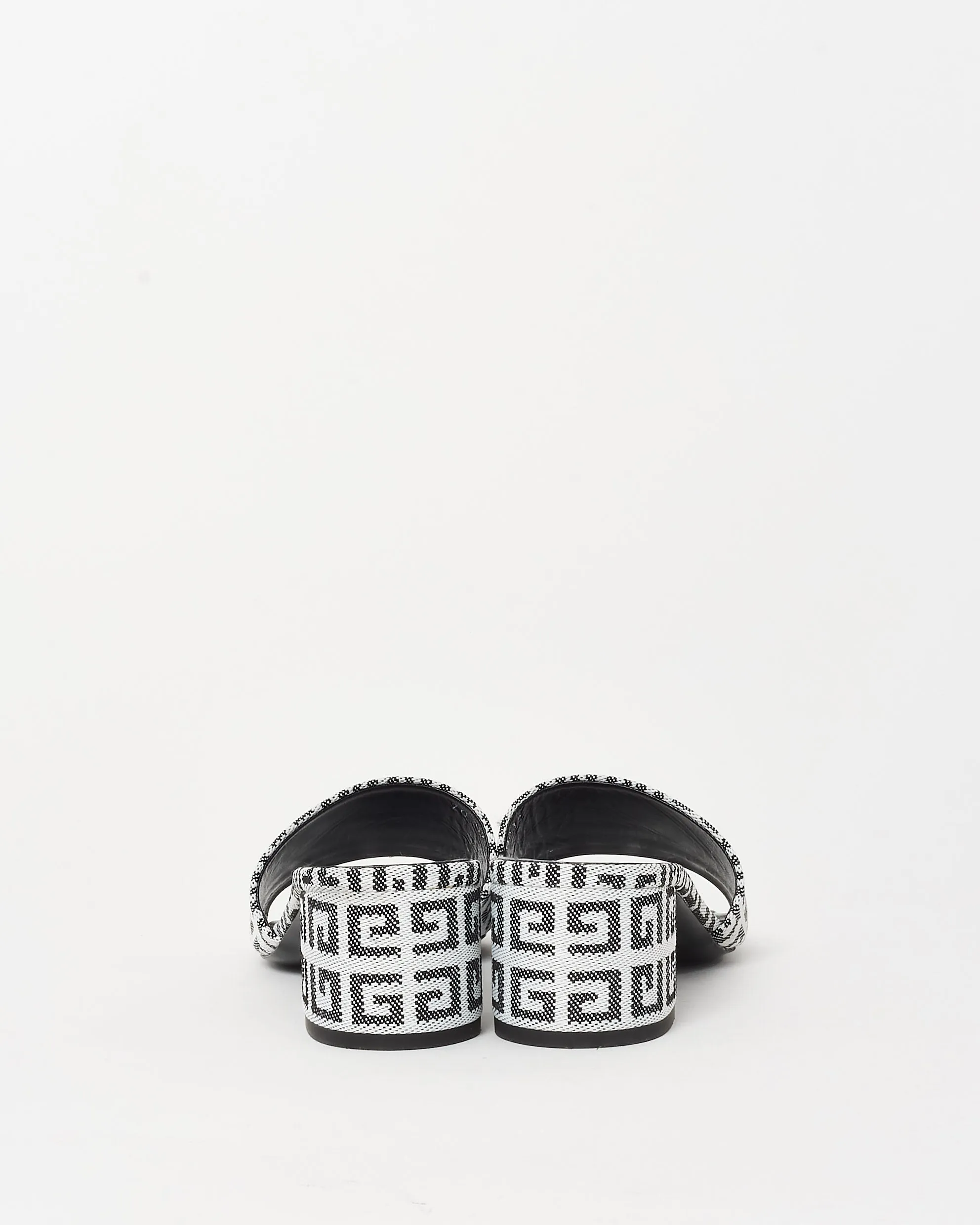 Givenchy White & Black 4G Jacquard Monogram Fabric Block Heel Mule Sandals - 38