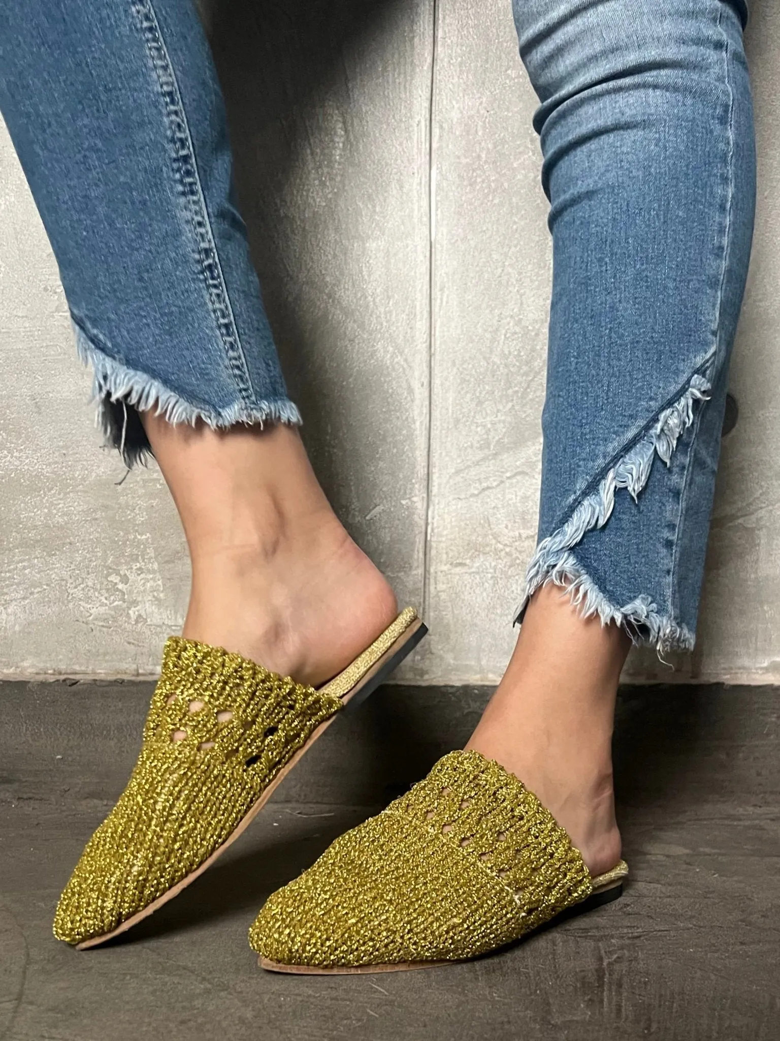 Gold Woven Sparkle Mule